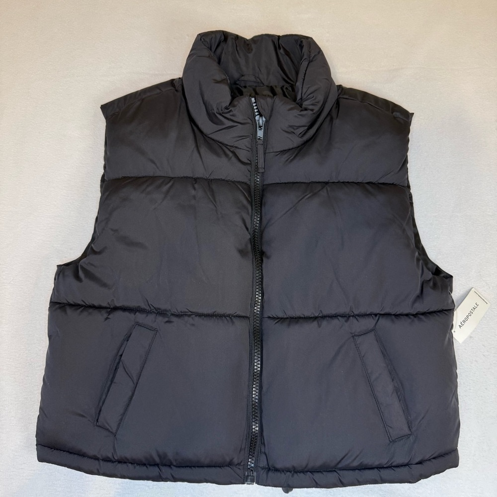 NWT Aeropostale Black Puffer Vest‎ Men’s Large Full Zip Lightweight